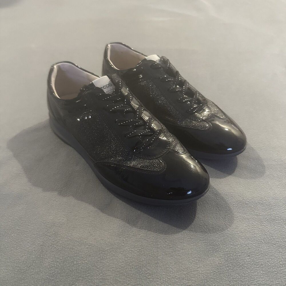 Ecco Spikeless Golf Shoes Black Silver Patent Leather Sparkle Womens 40 (9/9.5)